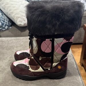 Vibrant Patterned Boots with Fur Trim